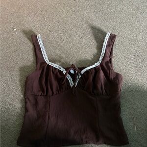Brown Lace Trim Tank Top